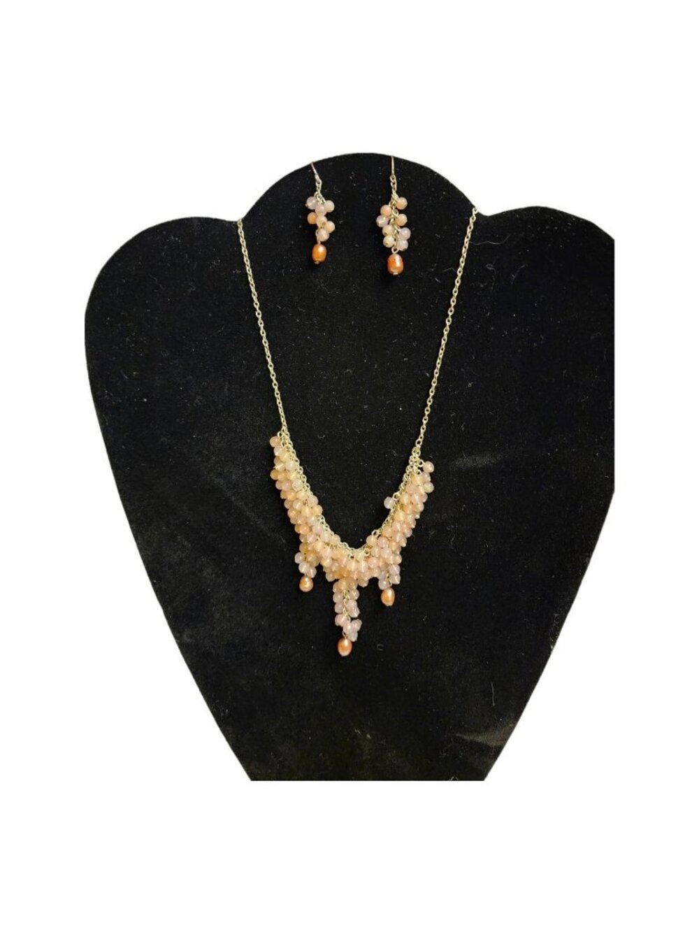 Vintage Multi Bead Cluster Retro Pink 16” Necklace & Earrings Set